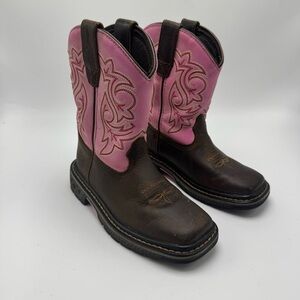 Georgia Boot Cowboy Boots Girls Size 11 Brown & Pink Leather Western Square Toe